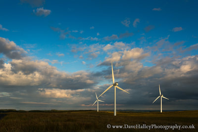 Photograph of wind turbines at Green Rigg Wind Farm near Redesmouth, Northumberland, UK.
