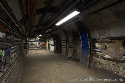 Photograph of disused tunnel at old section of Euston Tube Station off Melton Street, London, UK.
