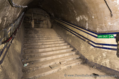 Photograph of disused tunnel at old section of Euston Tube Station off Melton Street, London, UK.
