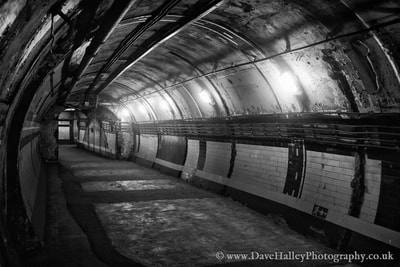 Photograph of tunnel at Down Street disused Tube Station, London, UK.